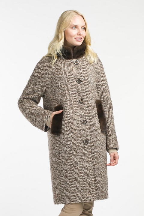 Женское утепленное пальто О-900 - средней длины, цвет коричневый