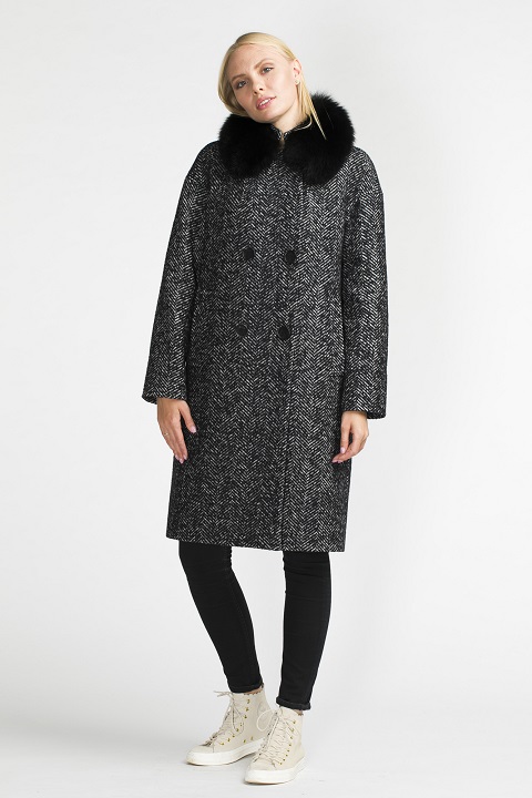 Зимнее пальто О-930 - средней длины, цвет черный